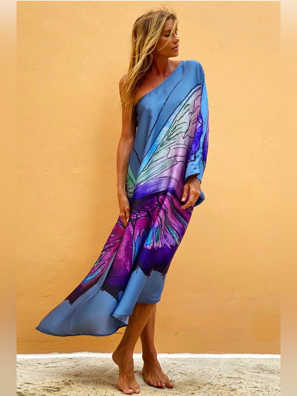 Ramona La Rue Renee Kaftan off shoulder maxi 100% silk